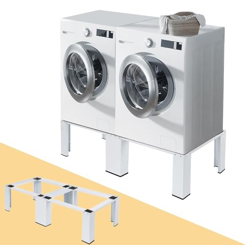 Double support stable à 2 compartiments, socle antidérapant en métal, double plateforme surélevée, meuble bas jusqu'à 2 x 150 kg, pour machine à laver et sèche-linge (126 x 54,5 cm)
