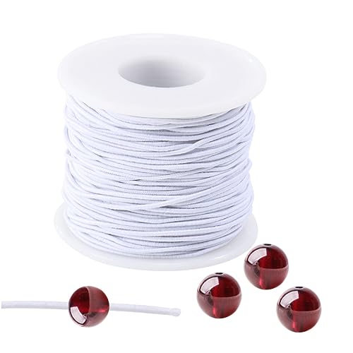 DOITOOL 2 Roll DIY Core Covered Elastic Rope of Stretchy Beading Cord for Jewelry Making Sturdy Elastic Thread for Bracelets and Crafts White
