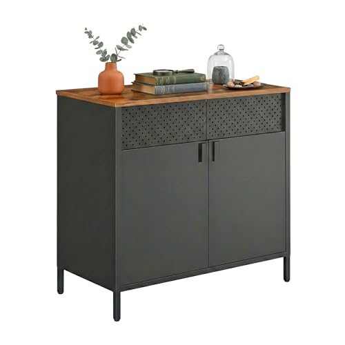 Relaxdays Metallschrank, HxBxT: 77 x 80 x 40 cm, 2 Türen, Verstellbarer Einlegeboden, Büroschrank Metall, schwarz/braun