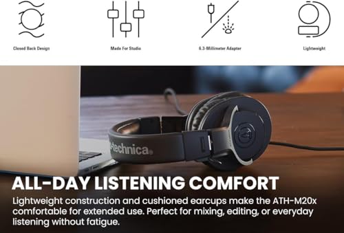Image of Audio-Technica ATH-M20x Professional Monitor Headphones - Black Bundle with Case and Austin Bazaar Polishing Cloth