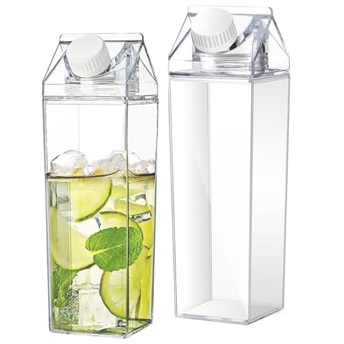 2 Pezzi Bottiglia D'acqua Trasparente, Bottiglia D'acqua in Cartone di Latte, 1000 ml Bottiglia di Latte Quadrata, Bottiglia Contenitore di Succo di Frutta, Riutilizzabile, per Picnic, Campeggio