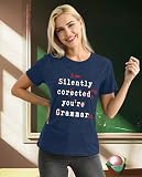NEWKA Womens English Teacher Shirts Teaching T-Shirt Grammar Teacher Life Tee Top Blue