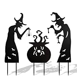 Halloween Decorations Outdoor,Halloween Witch Stakes with Cauldron,Set of 3 Metal Yard Stakes Lawn Garden Decor,Decor for Home Outside Garden Yard Lawn Party Decorations