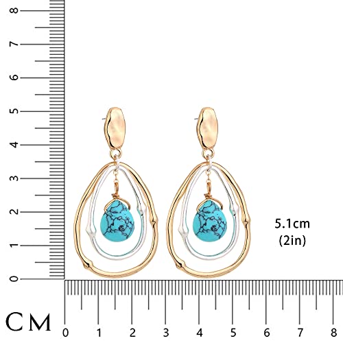 Turquoise Gold Hoop Earrings For Women,Turquoise Large Oval Drop Dangle Western Stylish Silver Earrings Jewelry #TOP1