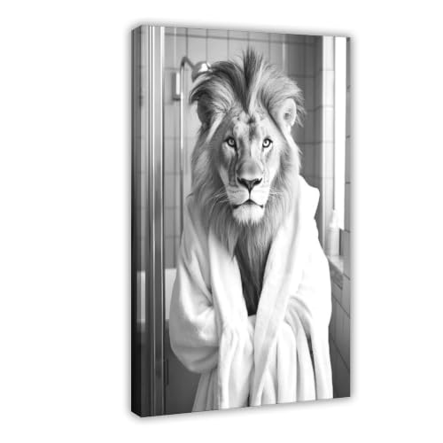 Toile lion humour robe blanche grand format déco murale chambre 61x91cm