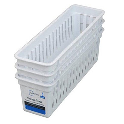 Best Small Plastic Baskets for Drawers to Maximize Home Organization 3 Slim Plastic Storage Trays Baskets in White- Set of 3