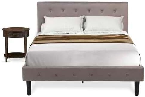 HomeStock Gothic Grandeur 2 Piece Bedroom Set - Button Tufted Bed Frame - Velvet Fabric Upholstered Headboard and A Nightstand Full/Distressed Jacobean/Brown Taupe