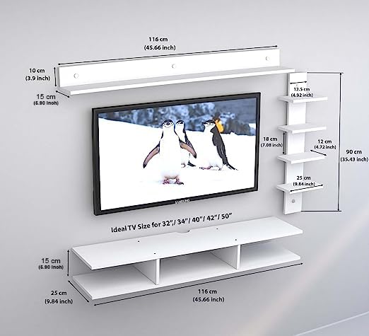 Image of Anikaa Sunray Engineered Wood Wall Mount TV Unit /TV Stand /Wall Set Top Box Stand /TV Cabinet /TV Entertainment Unit (White)(Ideal for Upto 50 inch)(D.I.Y)