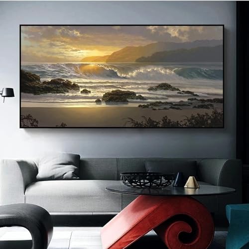 Toile paysage marin pour habiller un grand mur vide tableau de plage coucher de soleil