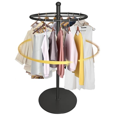 SLVUAFRN Round Garment Rack, Floor Standing Rotatable Clothing Rack, Portable Retail Display stand for Hanging Clothes Bedrooms Boutiques Commercial Shop Laundry Room