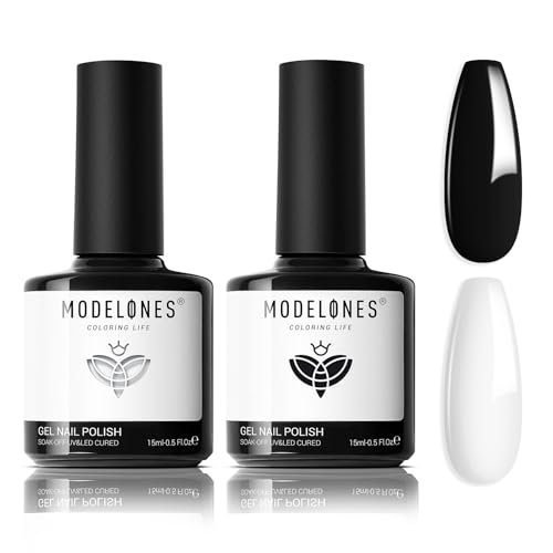 modelones Gel Nail Polish Set, 2 Pcs 15 ML Black ...