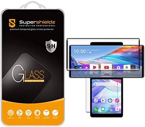Supershieldz (2 Pack) Designed for LG Wing (2 Glass Main Screen and 2 PET Dual Screen) Tempered Glass Screen Protector, Anti Scratch, Bubble Free (Black)