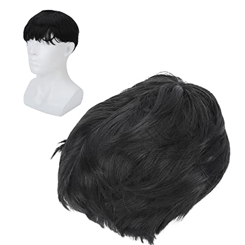 Perucas de cabelo masculino, perucas de cabelo preto curto para homens evitam o derramamento no uso