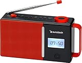 Reproduce archivos mp3 y wav Sunstech RPDS500. Sunstech RPDS500. Radio portátil digital FM, BT (v5.0), puerto USB, conexión aux-in. Color rojo.