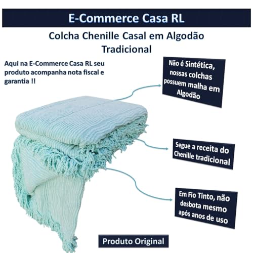 Colcha de Chenille Tradicional Casal/Solteiro em Algodão Exportação (Verde-Água, Casal)