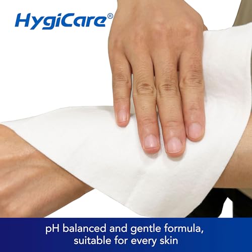 HygiCare Body Bathing Wipes, Rinse Free, pH balance, Enriched with Aloe and Vitamin E, Fit All Skin Types, Perfect for Camping, Hiking, Gyms, Fitness, Incontinence, Bedridden, 100 Count