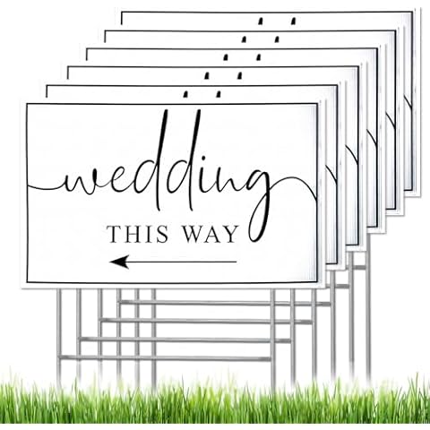 6 Packs Wedding Direction Arrow Signs with H Stakes, Wedding This Way Plastic Signs Double-Sided Printed Arrows Wedding Signs, Waterproof Wedding Directional Arrow Lawn/Yard Signs Decorations, 12 x 17 Cover