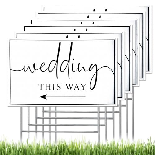 6 Pack Wedding Directional Arrows with H Stakes, Wedding Venue This Way Plastic Signs Double-Sided Printed Plastic Signs, Waterproof Lawn/Yard Signs 12 x 17