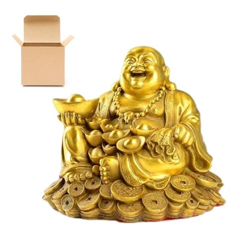 Cecailin Golden Laughing Buddha Statue,New Home Decor,Laughing Buddha Statue for Home,Happy Buddha Statue,Room Decor Lucky and Happy Laughing Buddha Statue,Zen Garden Cover