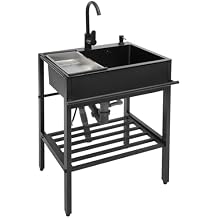 Stainless Steel Utility Sink,Free Standing Single Bowl Kitchen Sink with Cold and Hot Faucet Water Pipe kit,Outdoor Indoor Stainless Steel Sink for Laundry Room,Garage,Basement