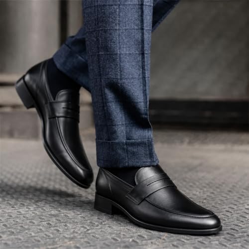 Image of Contablue Men's Black Leather Penny Loafers Slip-On Formal Shoes