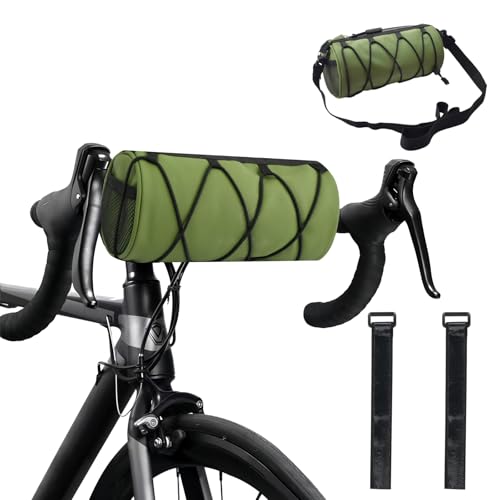 4 en 1 Bolsa Manillar Bicicleta 2,4L, Cuadro Bicicleta Impermeable con Correa Hombro Desmontable, Bolsa Frontal Ajustable Bici, 24x10 cm (Verde)