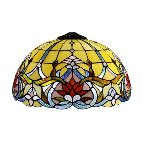 errzom 16 Tiffany Lamp Shade Replacement Only Baroque Style Stained Glass Yellow Mahogany Elegant Shades Vintage Antique Traditional Light Cover Accessories for Table Lamp Floor Lamp