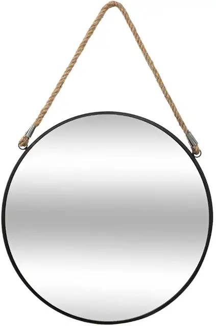 Rund Spegel med Rem - Atmosphera Svart Metall Runda Spegeln D37cm