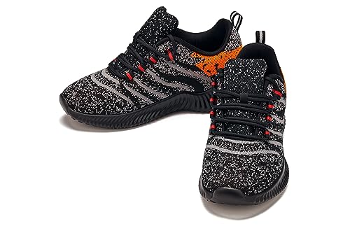 Image of CALTO Men's Invisible Height Increasing Elevator Shoes - Pumpkin Orange /Black /Grey Ultra Lightweight Sporty Sneakers - 2.6 Inches Taller - Q219 - Size 10 D(M) US