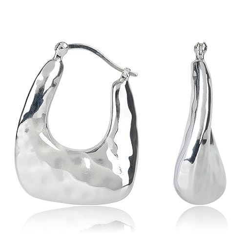 925 Sterling Silver Chunky Hoop Earrings for Women | Lightweight