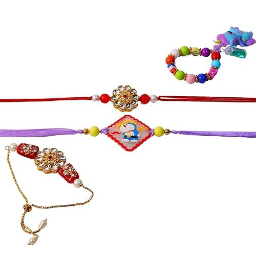 IMAGICART Rakhi Combo Set of 4 - Bhaiya Bhabhi Rakhi with 2 Kids Cartoon Rakhi | Designer Kundan Pearl Couple Rakhi Set | Cartoon Rakhi for Kids, Boys, Girls, Children, Younger Brother/Sister (02) (B0DB65B7DF) Amazon Price History, Amazon Price Tracker