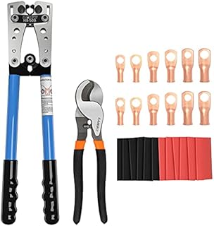 Sanuke Battery Cable wire Lug Crimping Tool for AWG 8-1/0 Electrical Lug Crimper with Cable Cutter and 12PCS Lugs Tubular Ring Terminal Connectors and 10PCS 3:1 Dual Wall Adhesive Heat Shrink Tubing