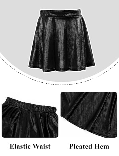 Image of Happy Cherry Kid Girl Shiny Skirt and Top Set 2 Piece Texture Ribbed Metallic Disco Rave Cheer Outfit 4-12T