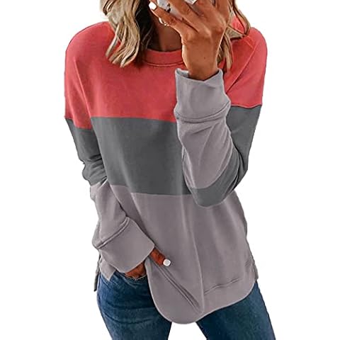 SMENG Tunic Tops For Women Uk Winter Tracksuits Women Ladies Long Sleeve T Shirt Workout Running Tops For Women Uk Nighties For Women Grey Size XL(UK18-20) Cover