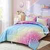 Drucon Rainbow Comforter Set Twin Size for Teen Girl &Boys,6 Pieces Bed in A Bag Blue Blush Rainbow Bedding Set Twin Size(1 Comforter, 1 Flat Sheet, 1 Fitted Sheet, 1 Pillow sham, 2 Pillowcases) #1