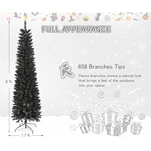 658 Tips Artificial Pencil Christmas Tree Halloween Tree, 6ft Pure Black Xmas Hallowmas Pine Trees with Metal Stand Perfect for Christmas/Halloween/Easter/Parties/Holiday Indoor Outdoor Decoration 658 Tips Artificial Pencil Christmas Tree Halloween Tree 6ft Pure Black Xmas Hallowmas Pine Trees with Metal Stand Perfect for ChristmasHalloweenEasterPartiesHoliday Indoor Outdoor Decoration