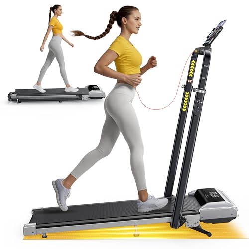 6 en 1 Cinta de Correr Plegable, 12% Inclinación Cinta de Correr, 12KM/H Cinta de Andar para Hogar/Oficina, 115 CM Pasamanos Telescópicos (95°&105° Ajustables), Remoto Silencioso, Pantalla LED, App