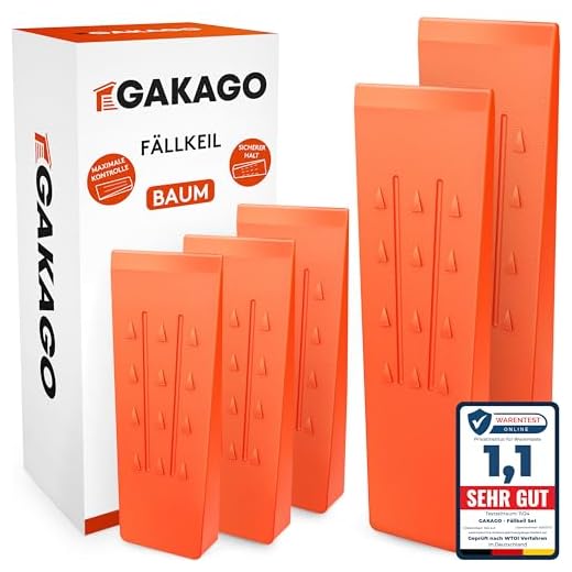 Gakago Fällkeil Set (5er Pack) - rutschfeste Kunststoffkeile mit Widerhaken Schuppung und profilierter Maserung - Extrem schlagfest & frostbeständig in auffälliger orange Signalfarbe