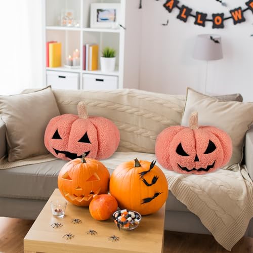 Blosssound BLOSSSOUND-AHZJ-6834 2 Pcs Halloween Pumpkin Throw Pillows Halloween Jack O Lantern Pillow Halloween Decorative Stuffed Plush Pillow thumb #4
