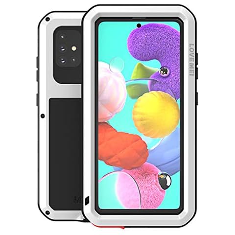 A51 4G Metal Case, LOVE MEI Heavy Duty Metal Aluminum Case Shockproof Waterproof Cover Outdoor Sports Full Body Protective Case for Samsung Galaxy A51 4G (6.5 Inch) Built in Tempered Glass (White) Cover