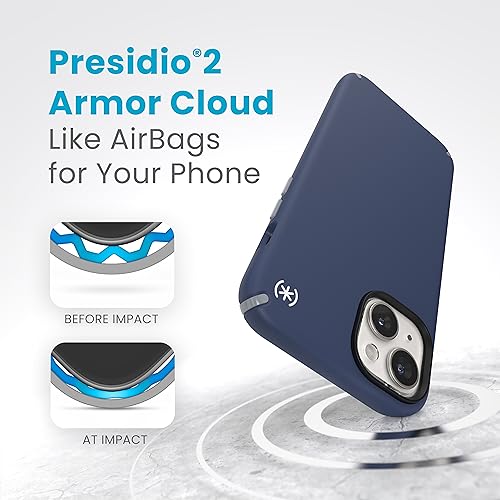 Image of Speck iPhone 15 Case - Drop Protection, Grip - for iPhone 15, iPhone 14, iPhone 13 - Scratch Resistant, Soft Touch 6.1 Inch Phone Case - Presidio2 Grip Coastal Blue /Dust Grey /White