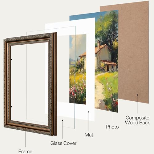 Image of eletecpro 8x10 Vintage Picture Frame, Glass Cover, Bronze, 2-Pack | Display Photo 5x7 with Mat or 8x10 without, Horizontal or Vertical, Tabletop or Wall Decor