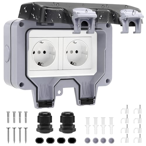 Aussensteckdose Wasserdicht IP66 Gartensteckdose Aufputz Wetterfest Outdoor...