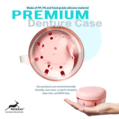 Denture Case, Definitely No-Leak Denture Bath Box For Traveling Perfectly, Denture Cup With Strainer & Magnetic Mirror(Pink) #TOP2