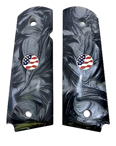 Premium Grips Compatible Replacement for 1911 Black Pearl Colt Gov. & Clones Taurus, S&W, Springfield, Rock Island Mother of Pearl Full Size w/US Flag Medallion - Premium Gun Grips