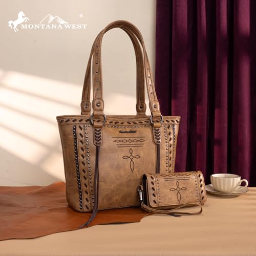 Image of Montana West Spiritual Collection Western Tote Bag for Women Vegan Leather Shoulder Handbag with Wallet