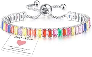 HEEYA 925 Sterling Silver Bracelets for Women Tennis Bracelets Crystal Slider Bracelet Adjustable Infinity Bracelet Personalised Aquamarine Bracelet Jewellery Gift for Mum,Daughter,Girl with Box
