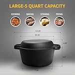 2-in-1 Pre-Seasoned Cast Iron Dutch Oven Pot with Skillet Lid Cooking Pan, Cast Iron Skillet Cookware Pan Set with Dual Handles, Indoor Outdoor for Bread/Frying/Baking/Camping/BBQ, 5 Qt - Image 3