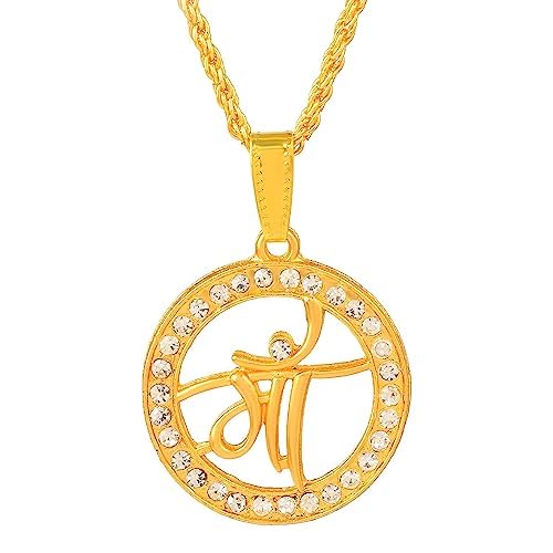 Gold Plated Maa/माँ Pendant Twisted Design Neck Chain for Mens - Stylish & Fancy Golden Religious Mother Necklace for Men/Women