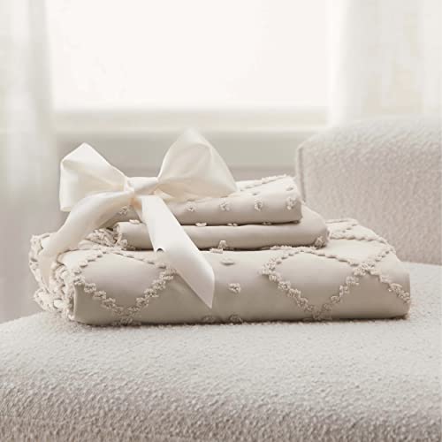 Bedsure Boho Duvet Cover Queen - Boho Bedding, Tufted Queen Duvet Cover For All Seasons, 3 Pieces Embroidery Shabby Chic Home Bedding Duvet Cover Set (Beige, Queen, 90X90) #TOP4